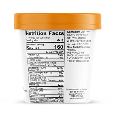 OvaEasy egg in a cup nutrition facts and ingredients for sea salt and pepper flavor.