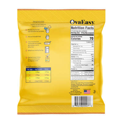 Back of OvaEasy whole egg crystals 4.5 ounce pouch.
