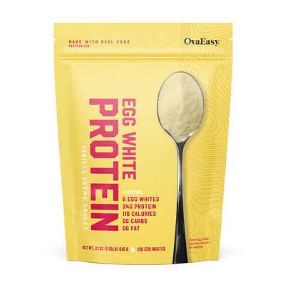OvaEasy egg white protein powder vanilla creme brulee flavor.