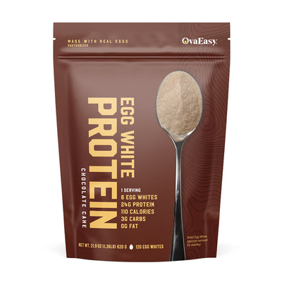 OvaEasy egg white protein powder chocolate flavor.